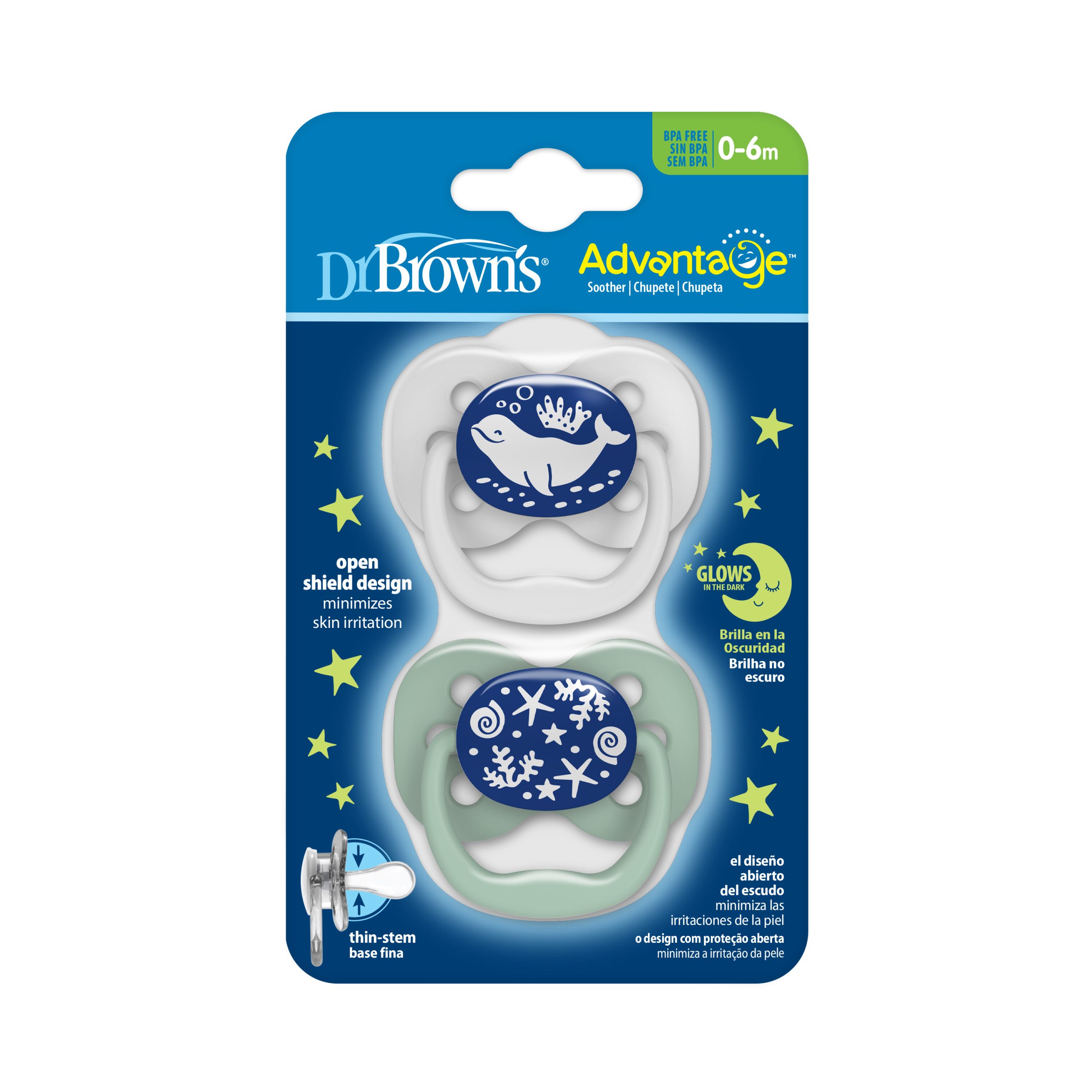 PA12004-INTL_R1_Pkg_F_Advantage_Soother_Stage_1_Blue_Ocean_Glow-in-the-Dark_2-Pack